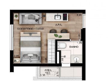 Planta Studio 22m�.