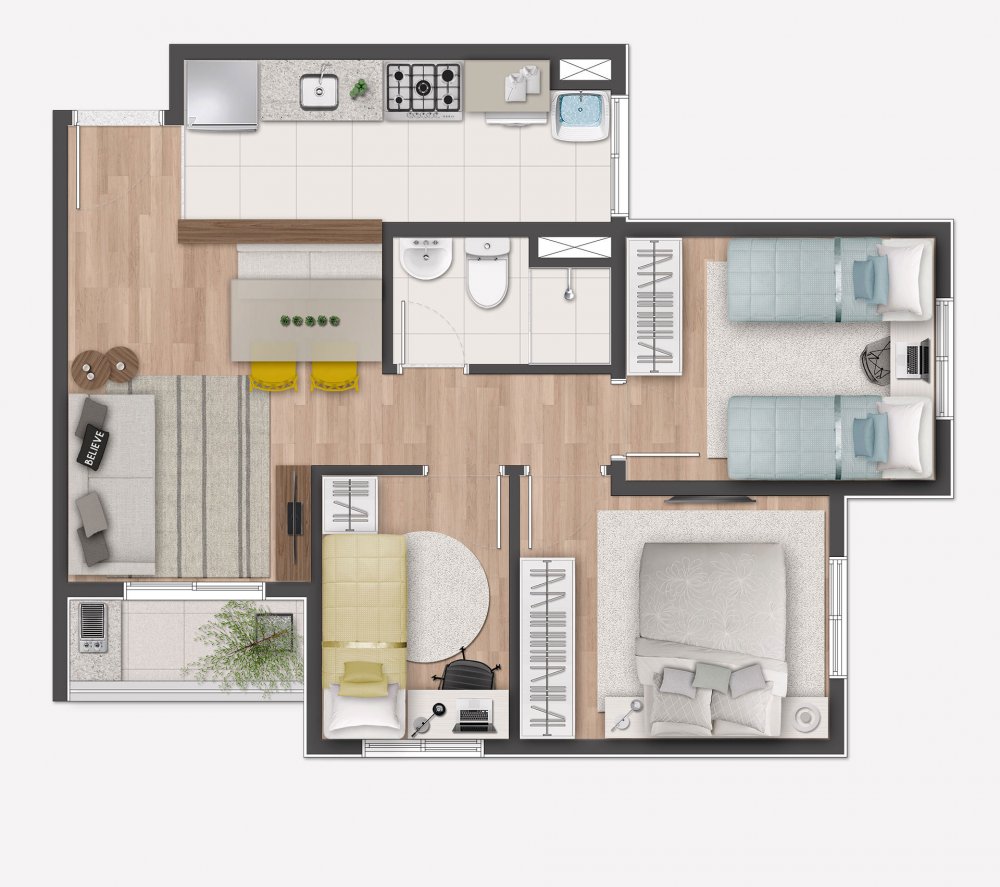 03 DORMS - 1 BANBEIRO