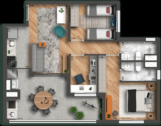 PLANTA OP��O DE HOME OFFICE 69M�.