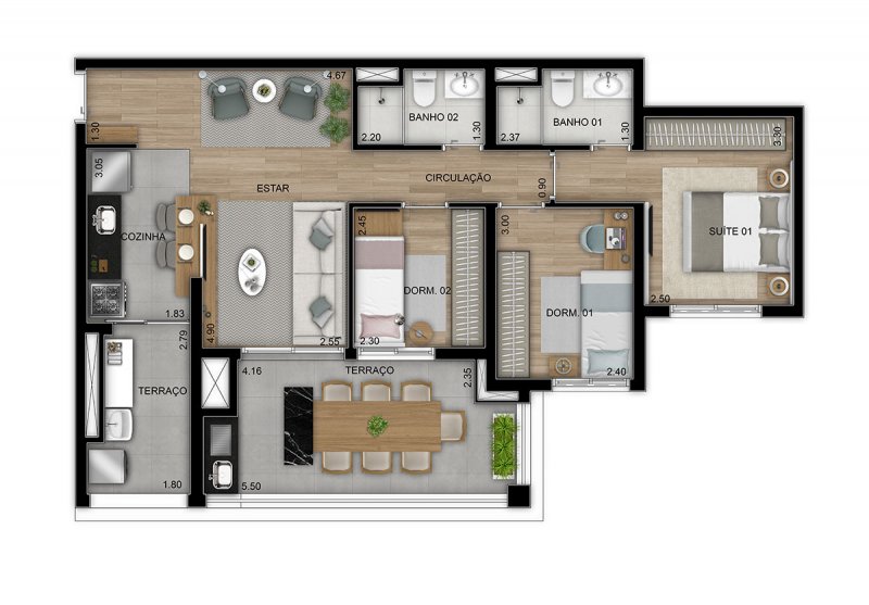 Planta 3 Dormitórios