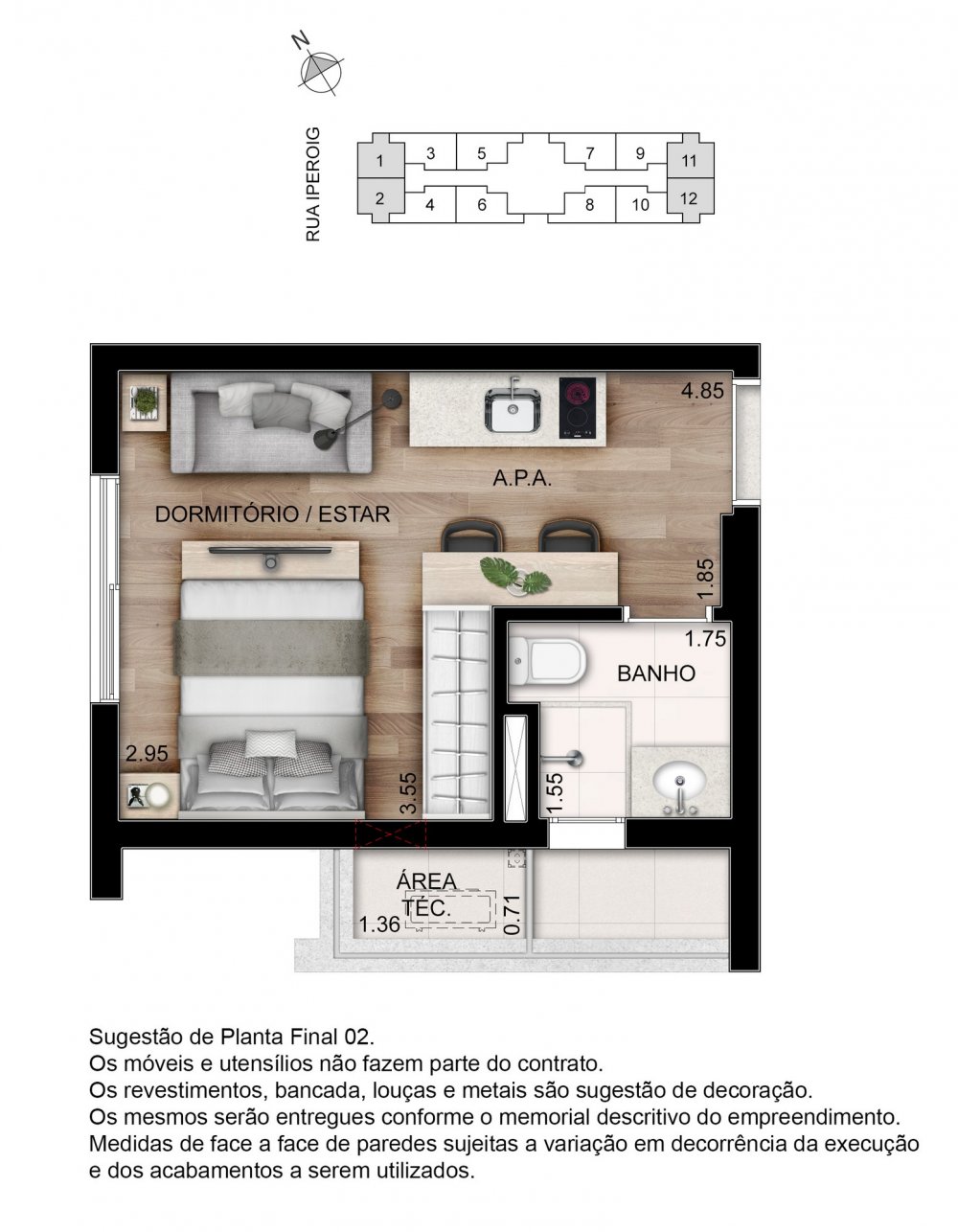 Planta Studio 22m².